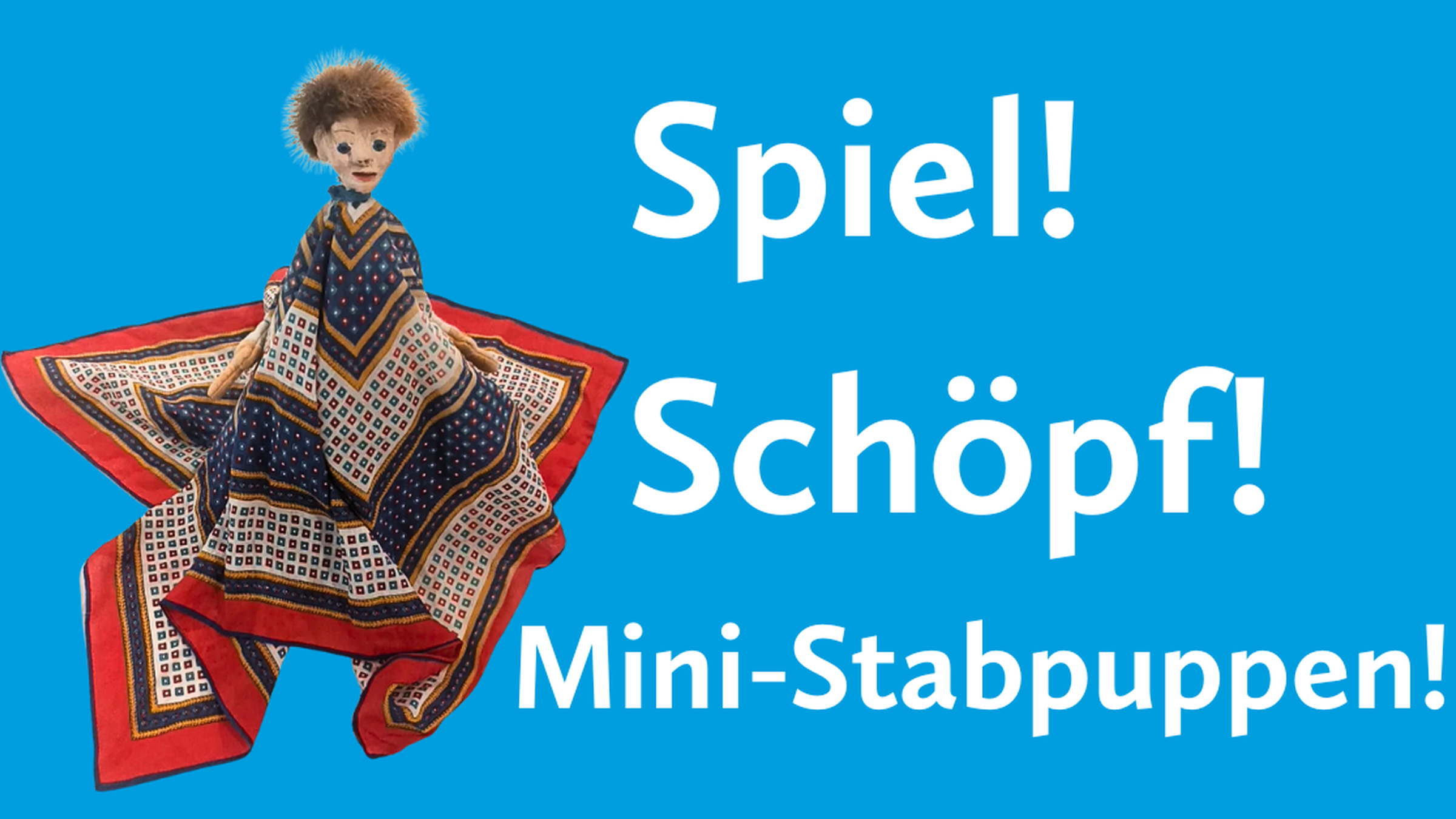 Stabpuppe Eine Mini-Stabpuppe, der Körper ist aus einem bunten Tuch gemacht, das Gesicht - aus Pappmache.