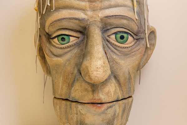 Hexe aus "Jorinde und Joringel", Puppentheater Halle Überlebensgroßer Kopf mit beweglichem Unterkiefer